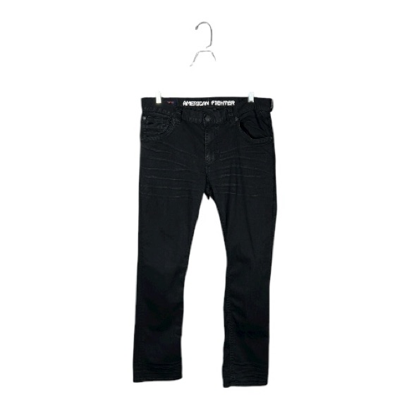American Fighter Distressed Black Legend Slim Straight Jeans Size 36l